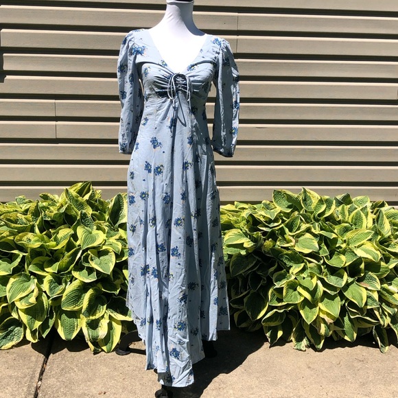 NWT Free People Blue Floral Sea Glass Midi Dress - Picture 12 of 16